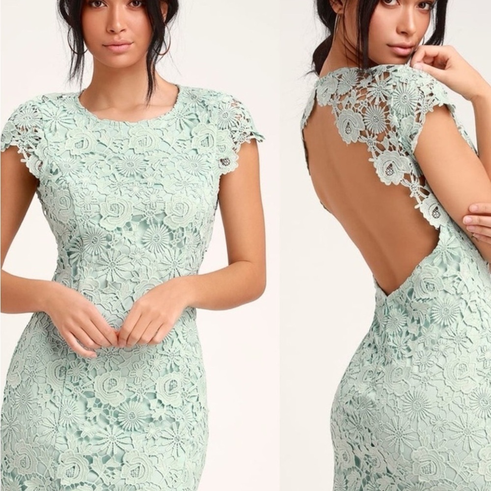 Lulus Romance Language Sage Green Backless Lace Dress NWT Size Small